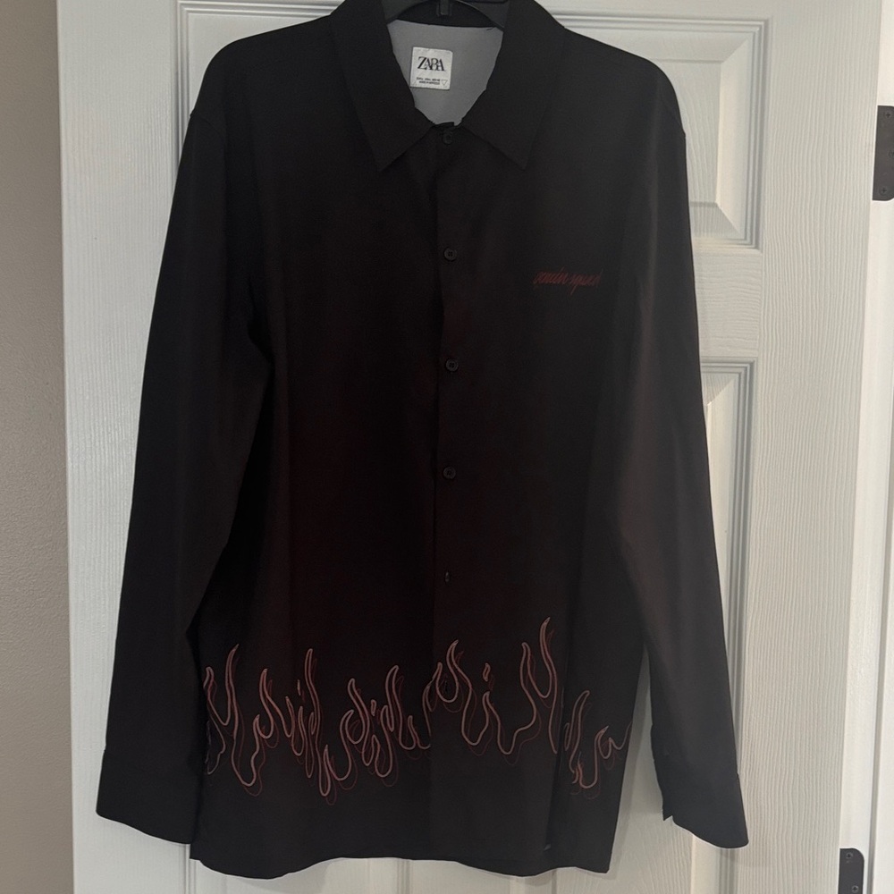 Zara Black Shirt with Red Flame Design